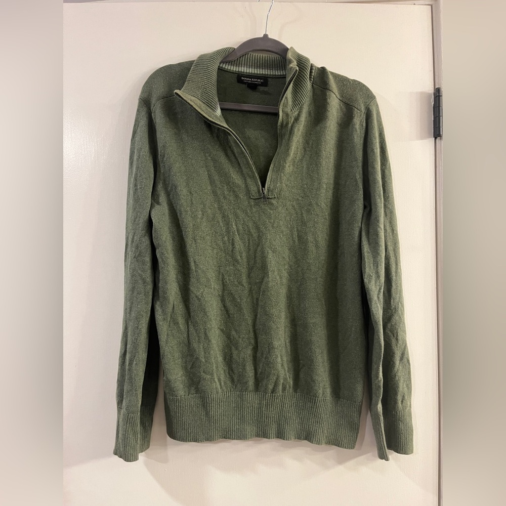 Banana Republic Men's Green Zip-Up Sweater cotton cashmere